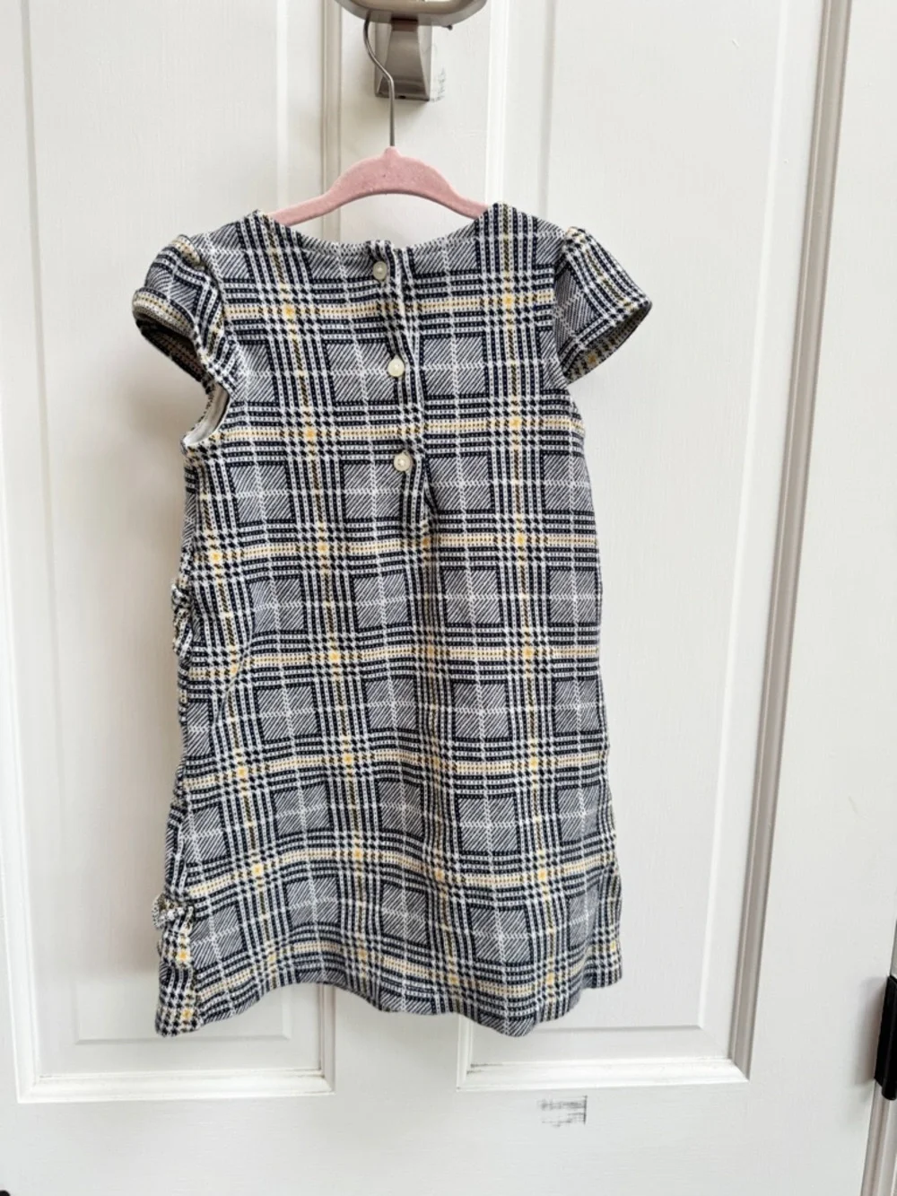 Janie and Jack Girls 4 Black and Yellow Plaid Ruffle Short Sleeve Formal Dress - Picture 4 of 5
